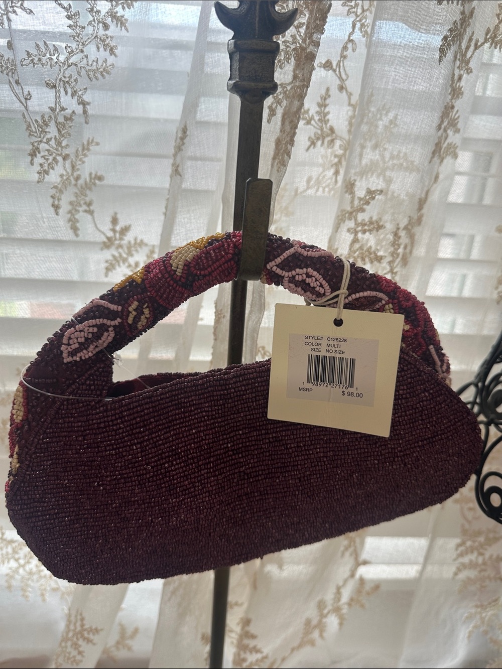 Sol and Mer maroon floral beaded shoulder ba - Picture 3 of 4